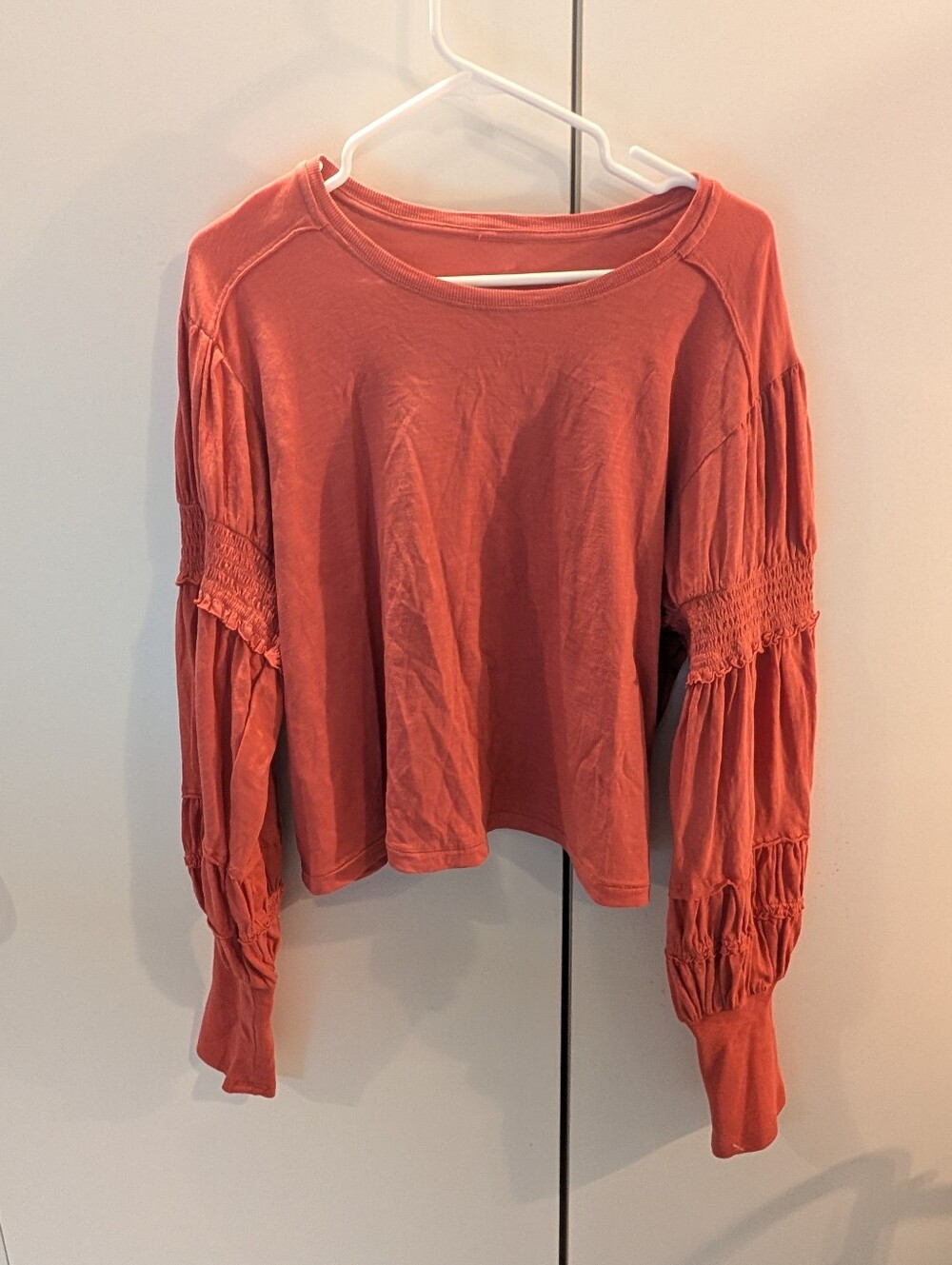 Pilcro Women's Large Rust Long-Sleeve Smocked Sleeve Top